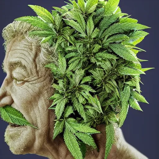 Image similar to robert plant made of marijuana buds and leafs for a head and face 4 k