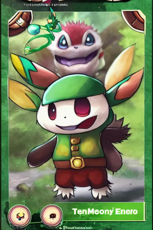 Image similar to teemo, a pokemon trading card of teemo, highly detailed pokemon trading card screenshot