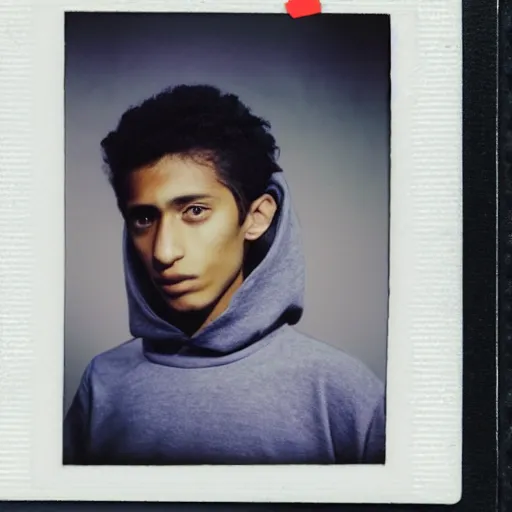 Image similar to varan wearing hoodie, holding polaroid camera, 8 0 s, polaroid photo, by warhol,