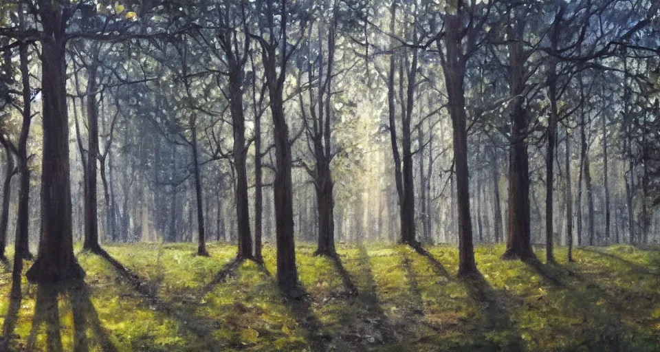 Image similar to a forest made of stone pillars instead of trees, God rays, beautiful painting, oil on canvas, by Ewa Czarniecka, award winning masterpiece,