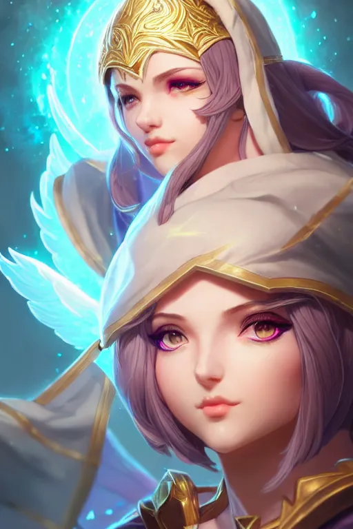 Prompt: a saint noble charming high priestess as a league of legends character, angelic light, fantasy clothes, symmetric face, close up shot, masterpiece, cg animation, riot enterainment, arcane, realistic, hyper detailed, hyper detailed face, character select portrait, 3 d, by artgerm, rossdraws, ilya kuvshinov, loish