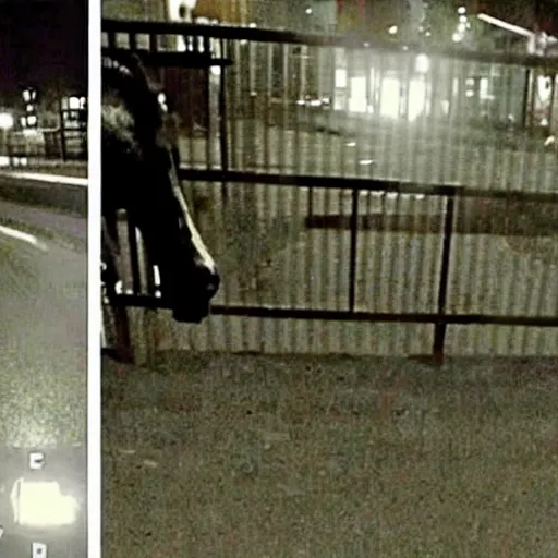 Image similar to creepy cow at night, creepy cctv footage, disturbing horror photo