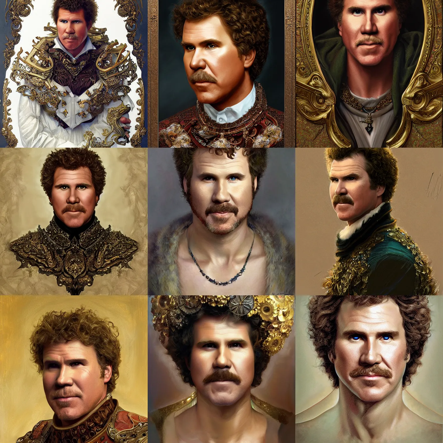 Prompt: Portrait of the Will Ferrell, unreal, fantasy, intricate, elegant, dramatic, highly detailed, photorealistic, digital painting, painterly, artstation, concept art, smooth, sharp focus, art by John Collier and Krenz Cushart and Artem Demura and Alphonse Mucha and Albert Aublet