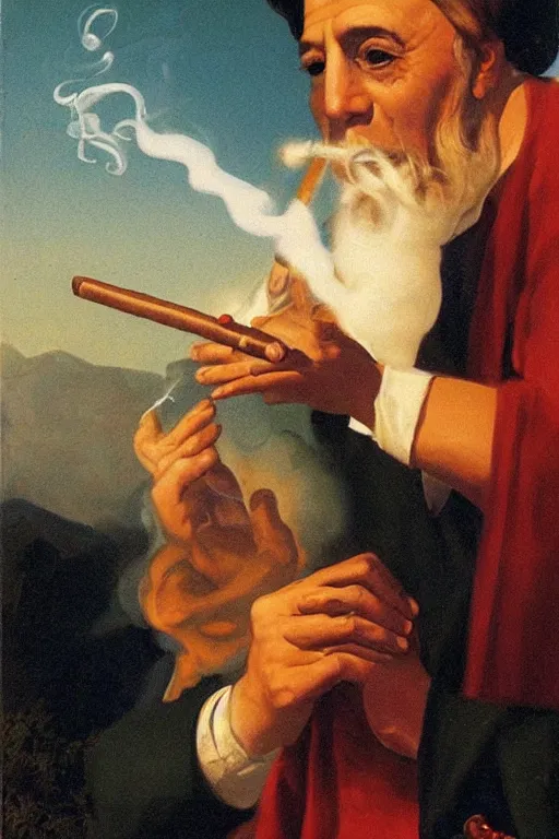 Image similar to god smoking a cuban cigar