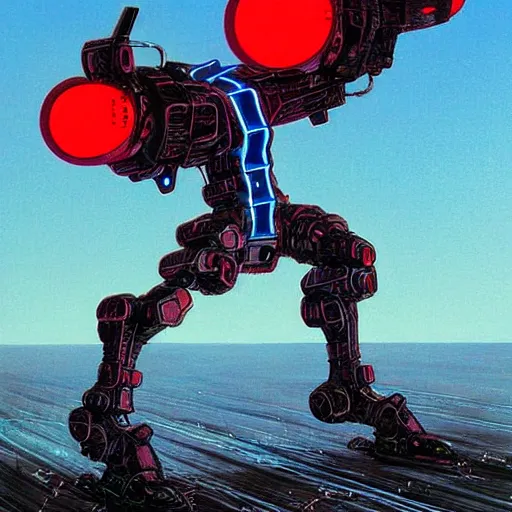 Image similar to arasaka mech, cyberpunk, art by michael whelan, red and blue neon