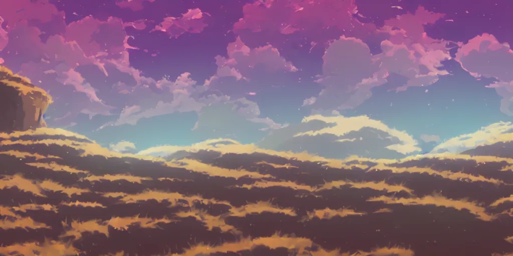 Image similar to upward melting landscape, anime art style, studio ghibli, 4 k, 8 k