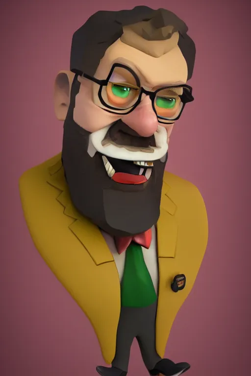 Image similar to portrait of grunkle Stan from gravity falls , concept art, trending on artstation 3D.