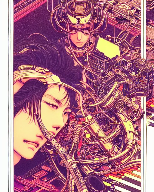 Image similar to hyper detailed illustration of a beat producer, intricate linework, lighting poster by moebius, ayami kojima, 9 0's anime, retro fantasy