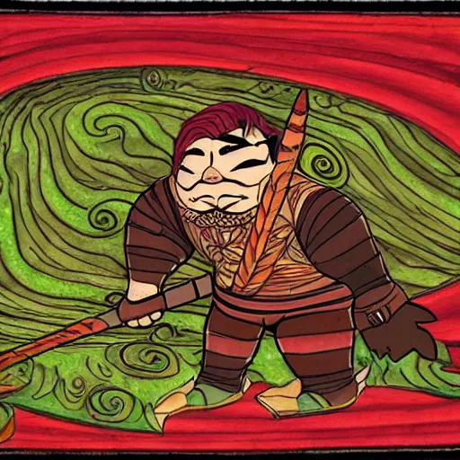 Image similar to pudge from dota 2. ivan bilibin style