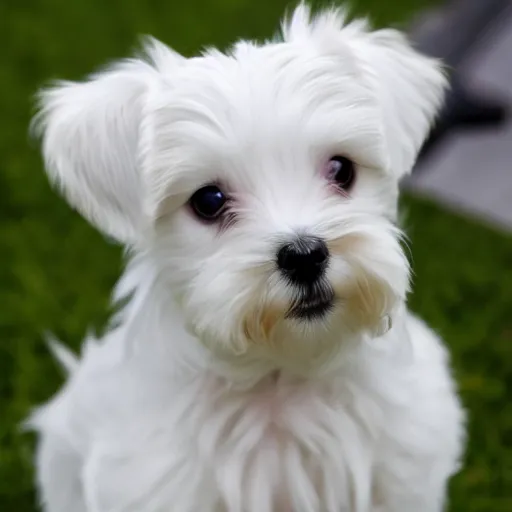 Image similar to photo of white maltese puppy dog staring into camera, photorealistic