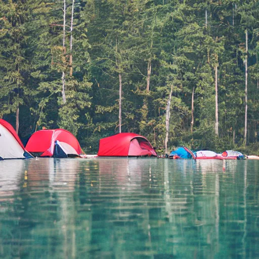 Image similar to people camping on a lake