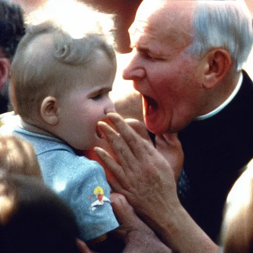 Prompt: john paul ii screaming at child