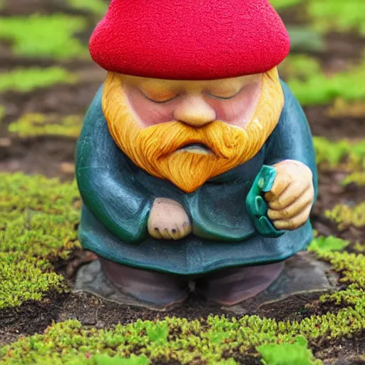 Prompt: a garden gnome that's depressed