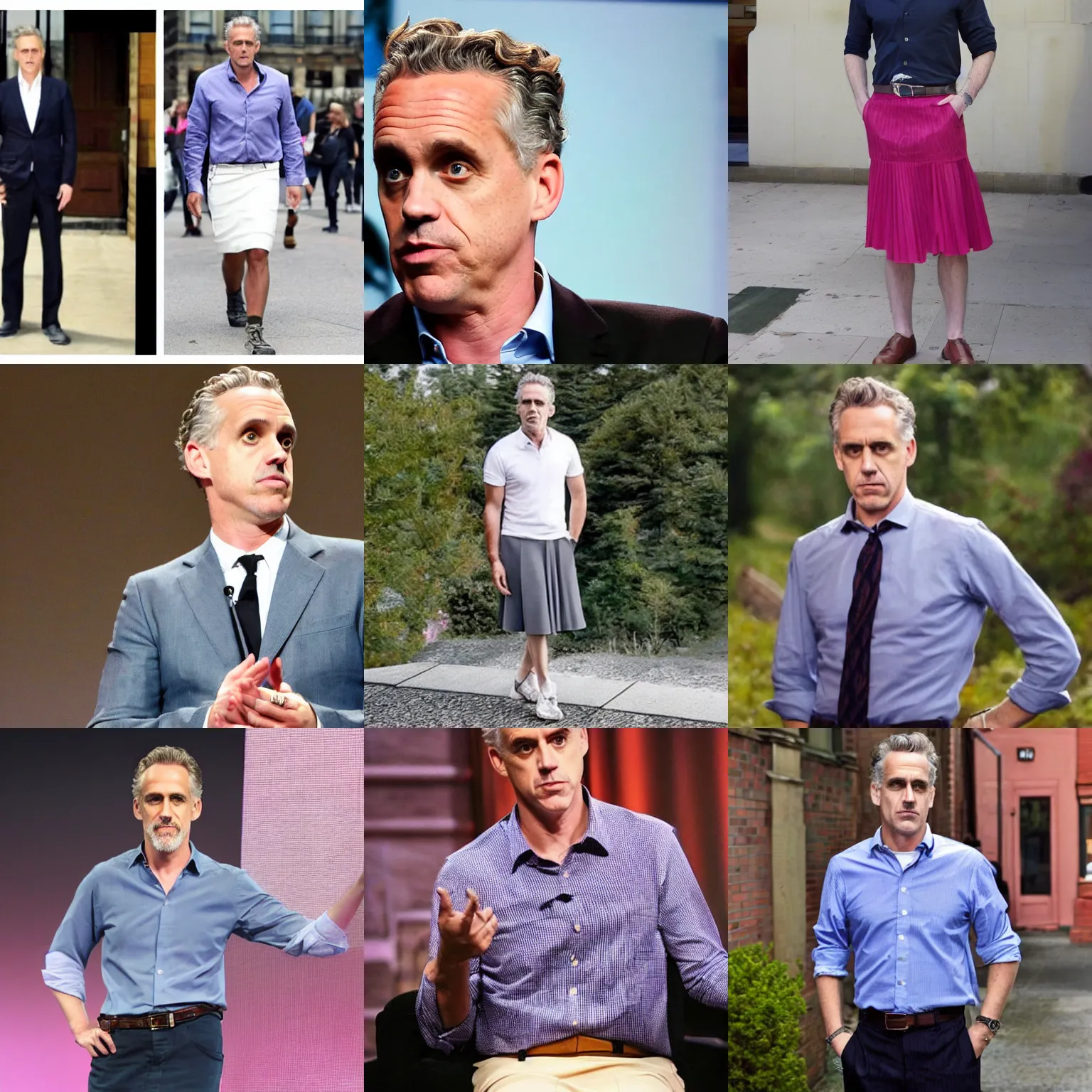 Prompt: jordan peterson wearing a very feminine skirt accentuating his female physique