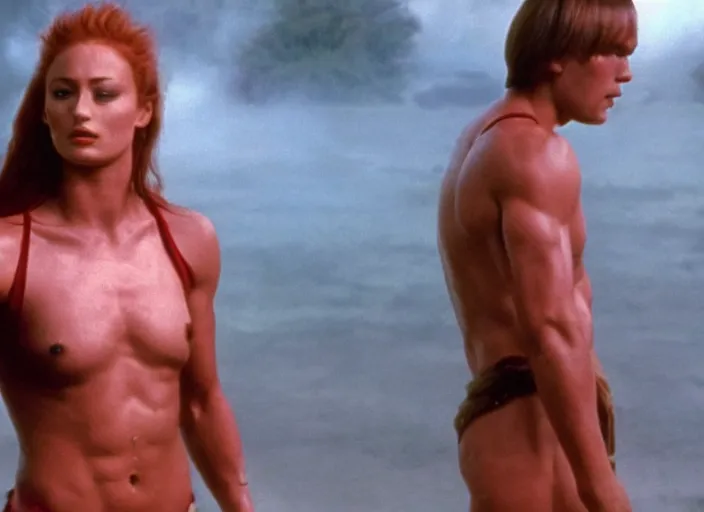 Image similar to still of muscular sophie turner in the beastmaster ( 1 9 8 2 ), high resolution