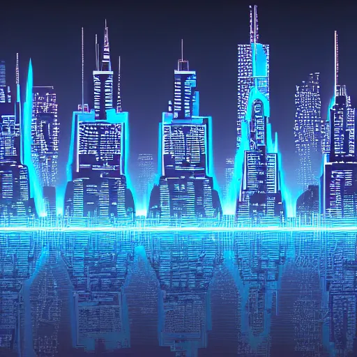 Prompt: new york skyline in tron style, 8k