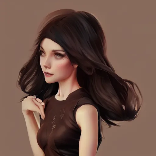 Image similar to , a beautiful woman with dark brown hair wearing a black dress, fantasy, by lois van baarle, Ilya Kuvshinov, Stanley Artgerm Lau, WLOP, Rossdraws, trending on artstation,