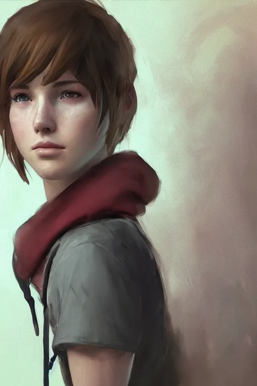 Image similar to detailed concept art portrait of max caulfield from life is strange, youth, cute, on a depth of field background, artstation, award - winning realistic sci - fi concept art by jim burns and greg rutkowski, beksinski, a realism masterpiece, expressive color palette, james gilleard, bruegel, alphonse mucha, and yoshitaka amano