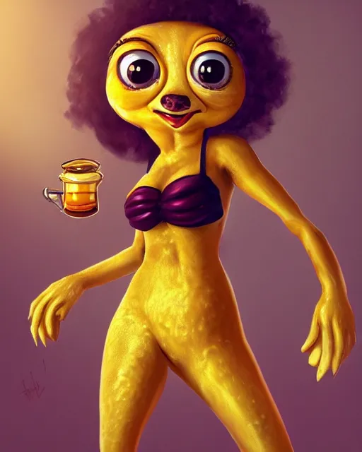 Image similar to beautiful pepe as honey, made of honey, wearing honey - themed miniskirt, award winning creature portrait photography, extremely detailed, artstation, 8 k, sensual lighting, incredible art, wlop, artgerm, backlit, rim lighting, hi - fructose