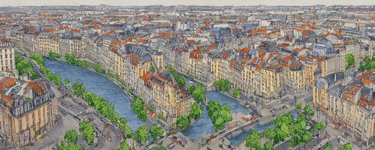 Prompt: nantes, france, isometric landscape painting