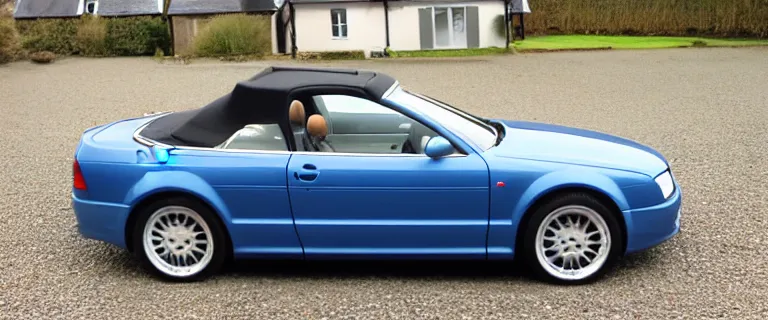 Image similar to Denim Blue Audi A4 B6 Avant Convertible (2002), soft top roof raised, created by Barclay Shaw