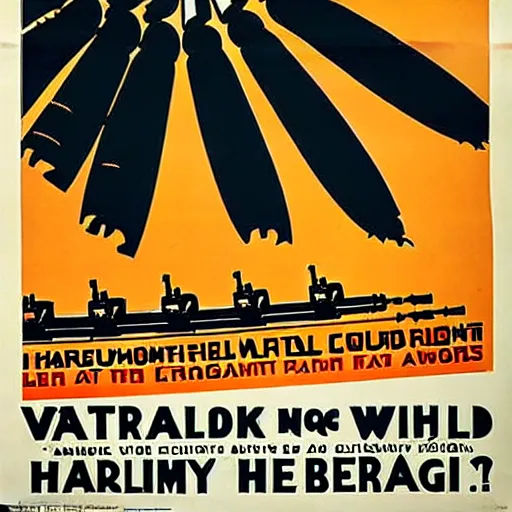 Image similar to propaganda poster featuring an extremely large number of artillery cannons, artillery, guns, awe inspiring, parallel lines, limited palette, ww 1