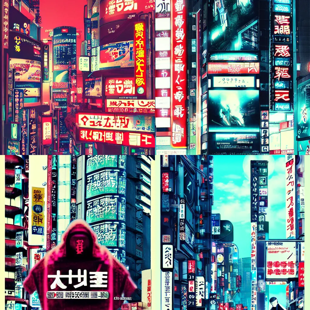 Prompt: a single japanese billboard advertisement, cyberpunk, scifi, futuristic, graphic design,-W 768