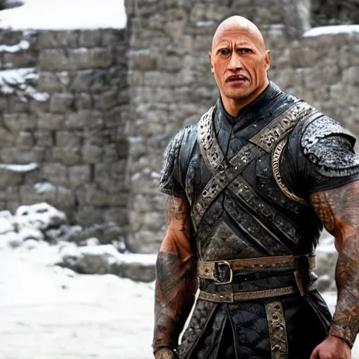 Dwayne 'the rock' johnson in knight armor raising eyebrow