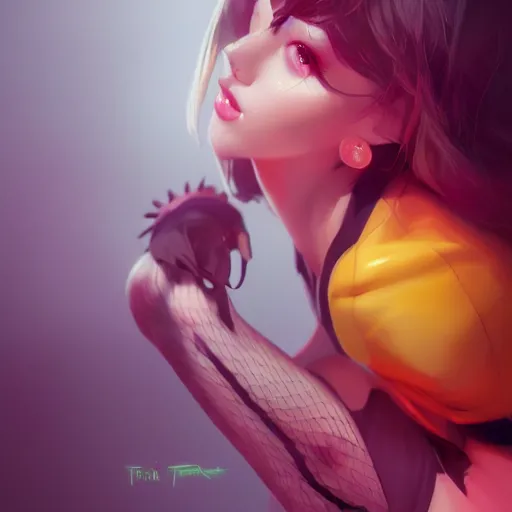 Image similar to color portrait of an attractive girl wearing a mesh costume of pikachu and fishnet stockings, by tsuaii and Wojtek Fus, Trending artstation, cinematográfica, photography