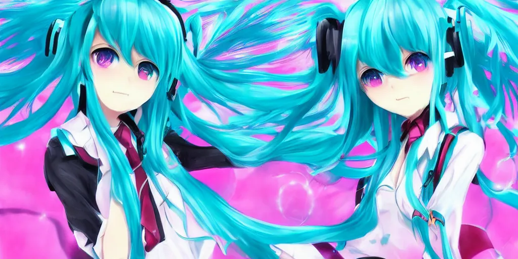 Image similar to hatsune miku , digital art, art station, tredning on art station, anime, colorful art