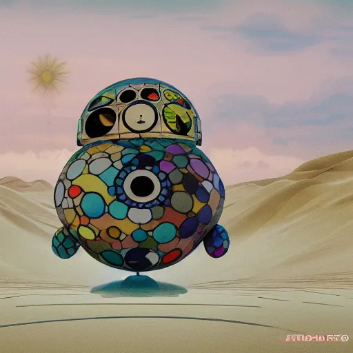 Image similar to a strange looking object in the middle of a desert, concept art by takashi murakami, trending on cgsociety, retrofuturism, cosmic horror, dystopian art, sci - fi