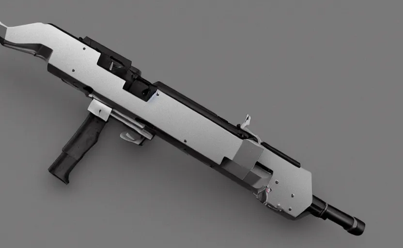 Prompt: minimalist submachine gun inspired by Tesla, studio lighting, photorealistic, highly detailed, trending on artstation, weapon concept art, weaponry concept designs, full color