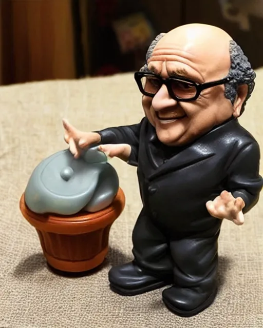 Image similar to a cute little plastic chibi statuette of danny devito trash man special edition, ebay listing, product picture, advertisement, thumbnail