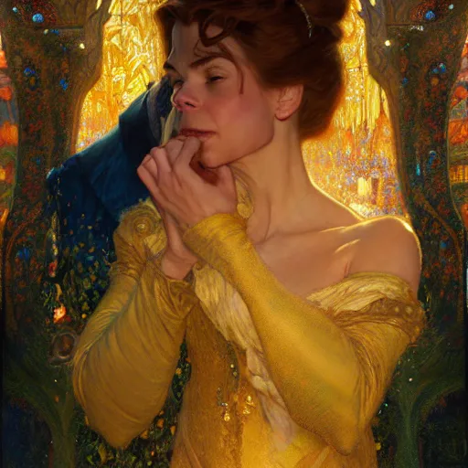 Image similar to portrait of the beast from beauty and the beast. fantasy painting by gaston bussiere craig mullins jc leyendecker gustav klimt artgerm greg rutkowski john berkey, bergey, craig mullins, ruan jia, raymond swanland, tom lovell