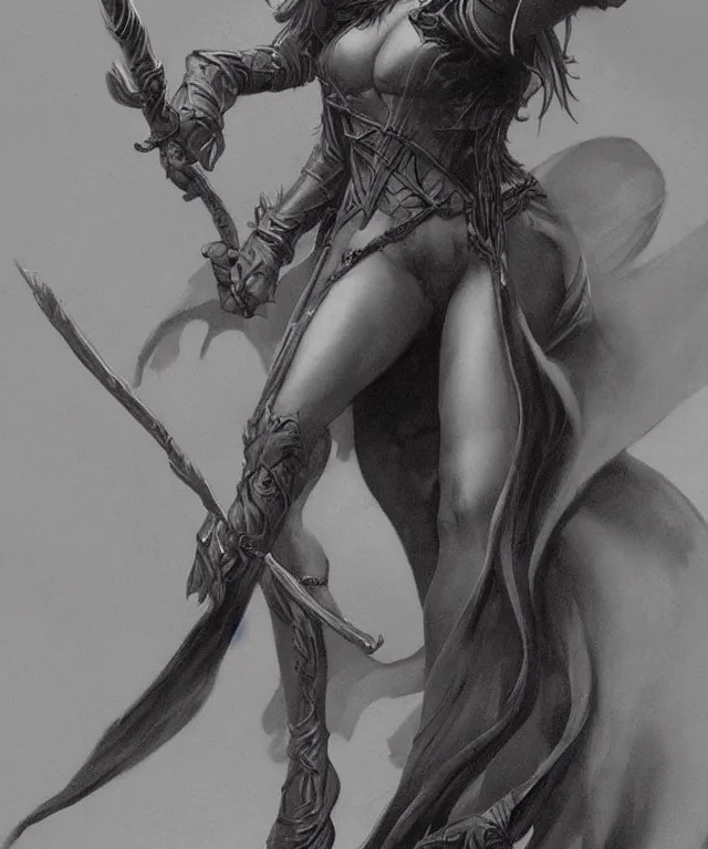 Image similar to close-up of a beautiful female wizard, beautiful clothes, style of Boris Vallejo and Frank Frazetta, very detailed, fantasy art, trending on artstation and deviantart