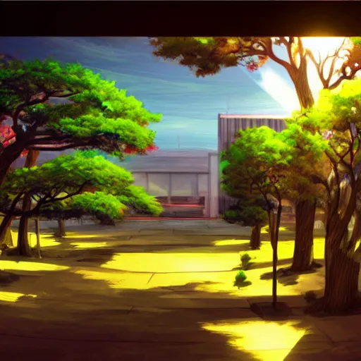 Prompt: anime tokyo school nature. beautiful lighting