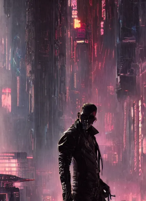 Prompt: Frankenstein as a cyberpunk assassin in a cyberpunk stealth suit (blade runner 2049, cyberpunk 2077). explosions. action. Orientalist portrait by john william waterhouse and James Gurney and Theodore Ralli and Nasreddine Dinet, oil on canvas. Cinematic, hyper realism, realistic proportions, dramatic lighting, high detail 4k