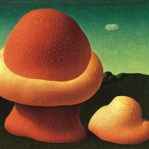Prompt: painting of a mushroon by rene magritte, hd, 4 k, detailed, award winning