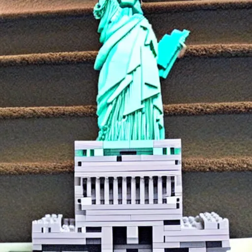 Prompt: statue of liberty made out of legos