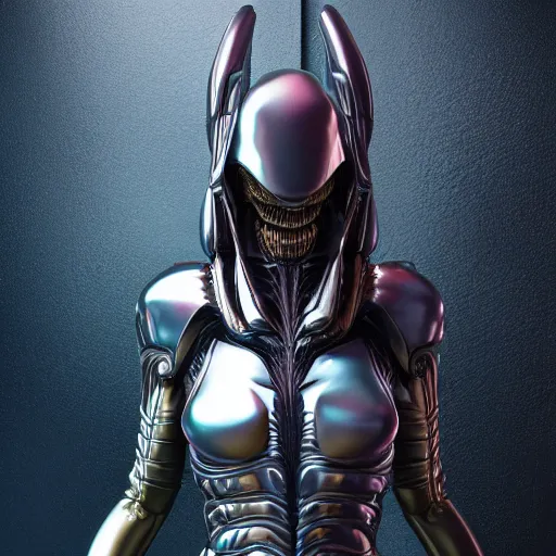 Image similar to a beautiful woman, in xenomorph armor by hideyuki ashizawa, trending on artstation, digital art, octane, redshift, vray, 8 k, 6 4 megapixels, zbrush central, behance hd, hypermaximalist, well rendered