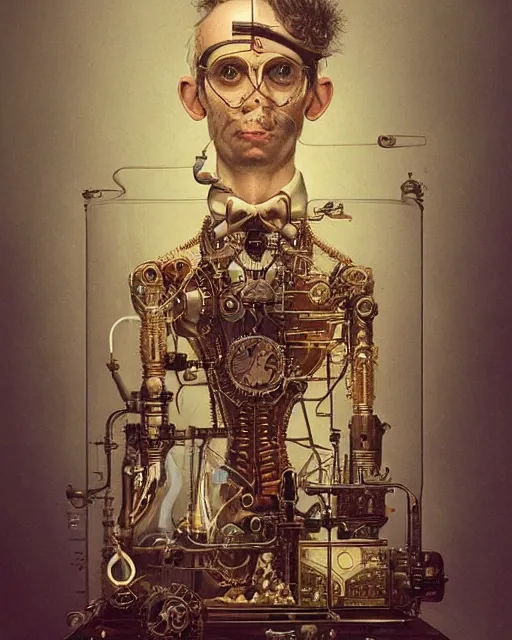 Image similar to epic portrait of victorian man scientist, steampunk, highly detailed, intricate details, symmetry, golden ratio, photorealistic, 8k, very sharp details, by rutkowski and stalenhag