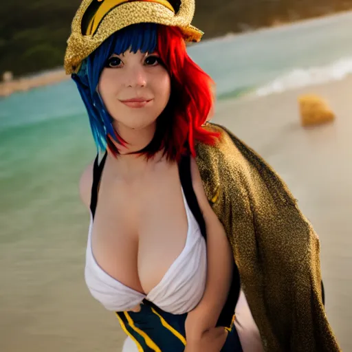 Image similar to headshot of a cute girl cosplaying as Nami from One Piece standing on a beach, cosplay, photo by Mert and Marcus