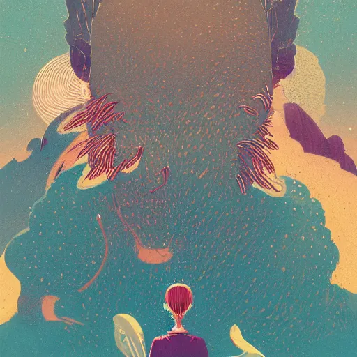 Image similar to illustration of the expression tohave something in mind, by Victo Ngai and James Gilleard and Bruce Pennington