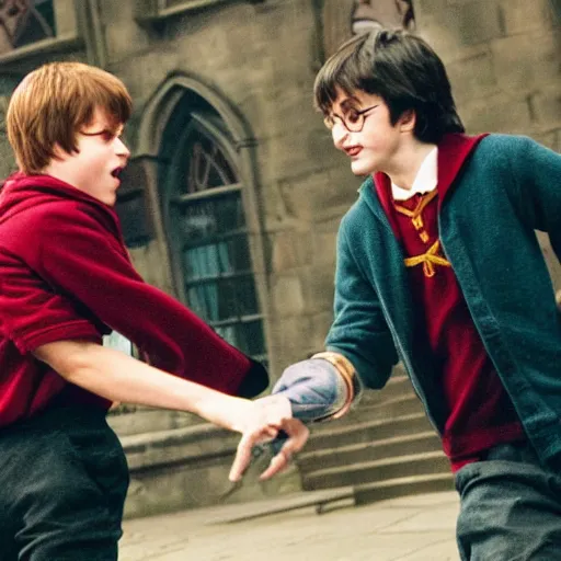 Prompt: harry potter punching on