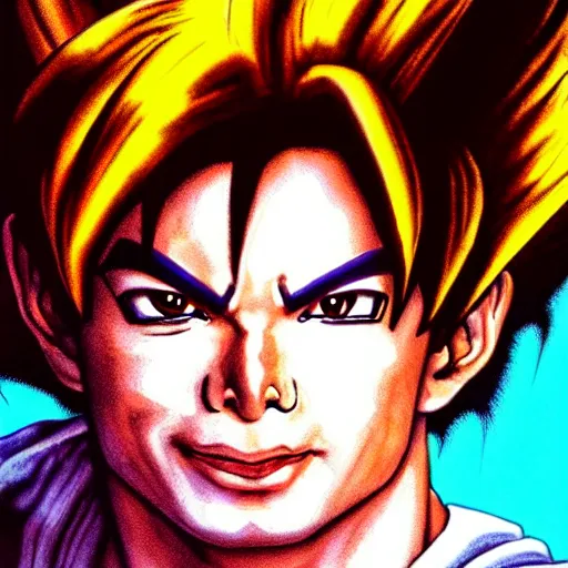 Image similar to ultra realistic portrait painting of michael jackson as super saiyan 3 goku, art by akira toriyama, 4 k, dragon ball artstyle, cel shaded, highly detailed, epic lighting