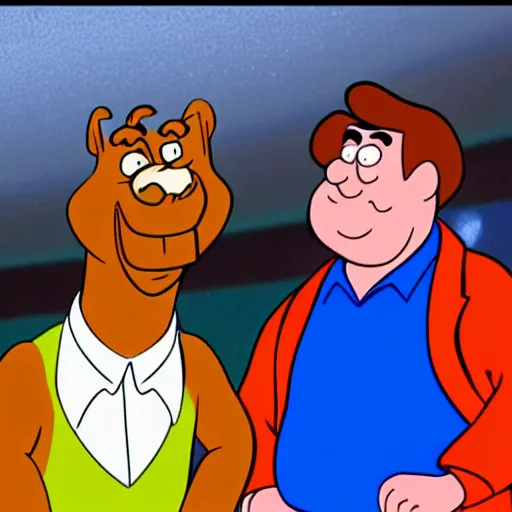 Prompt: Scooby Doo and Fred Flintstone awarded Nobel Prize for curing cancer forever 8k live televised screenshot warm lighting