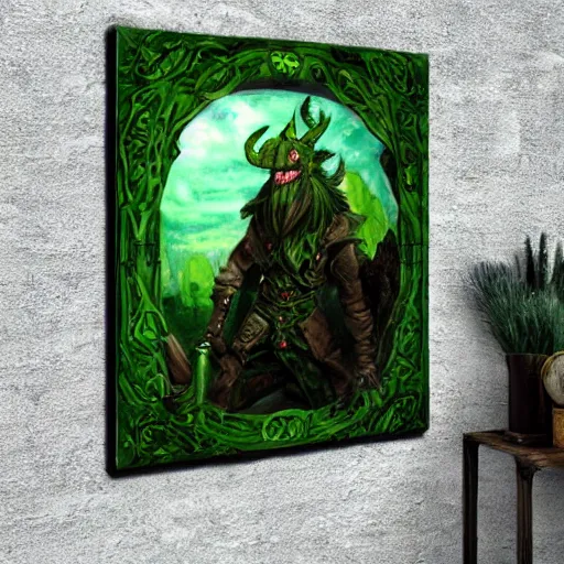 Prompt: Dragorborn bard with green scales, matte painting, Dali, Monet, dungeons and dragons