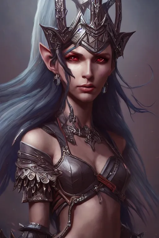 Image similar to dark elf princess, highly detailed, d & d, fantasy, highly detailed, digital painting, trending on artstation, concept art, sharp focus, illustration, art by artgerm and greg rutkowski and fuji choko and viktoria gavrilenko and hoang lap