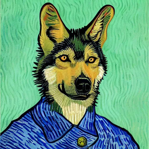 Image similar to retard wolf portrait, van gogh style