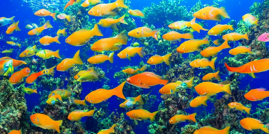 Image similar to tropical fish, fish, maximalist, large group of fish, school of colorful fish, 8k marine photography